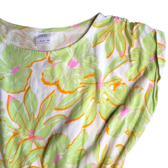 Zara Knit Floral Kids Dress in Green and Yellow 13/14 - Picture 3 of 4